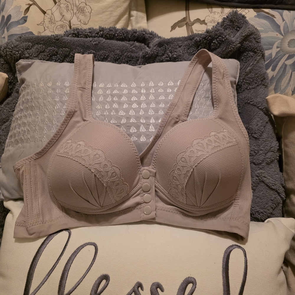 Elegant Lace Women's Lace & Mesh Non Underwire Bra Dark Beige Sz L NWOT